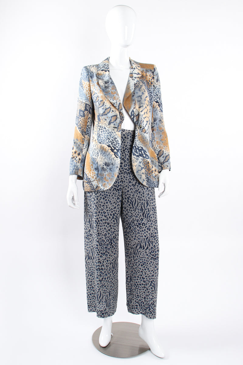 Vintage Emanuel Ungaro Mixed Animal Print Jacket & Pant Set on Mannequin open at Recess LA