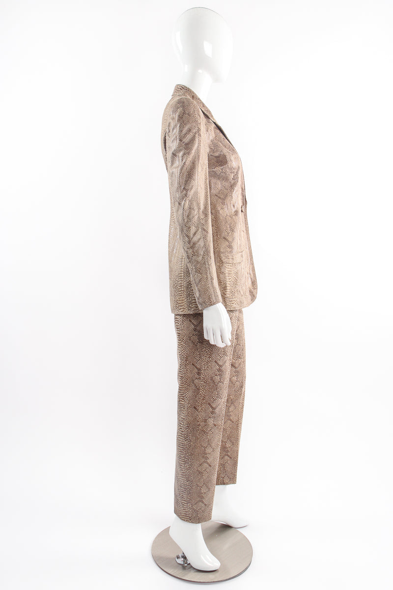 Vintage Emanuel Ungaro Suede Snakeskin Jacket & Pant Suit on Mannequin side @ Recess LA