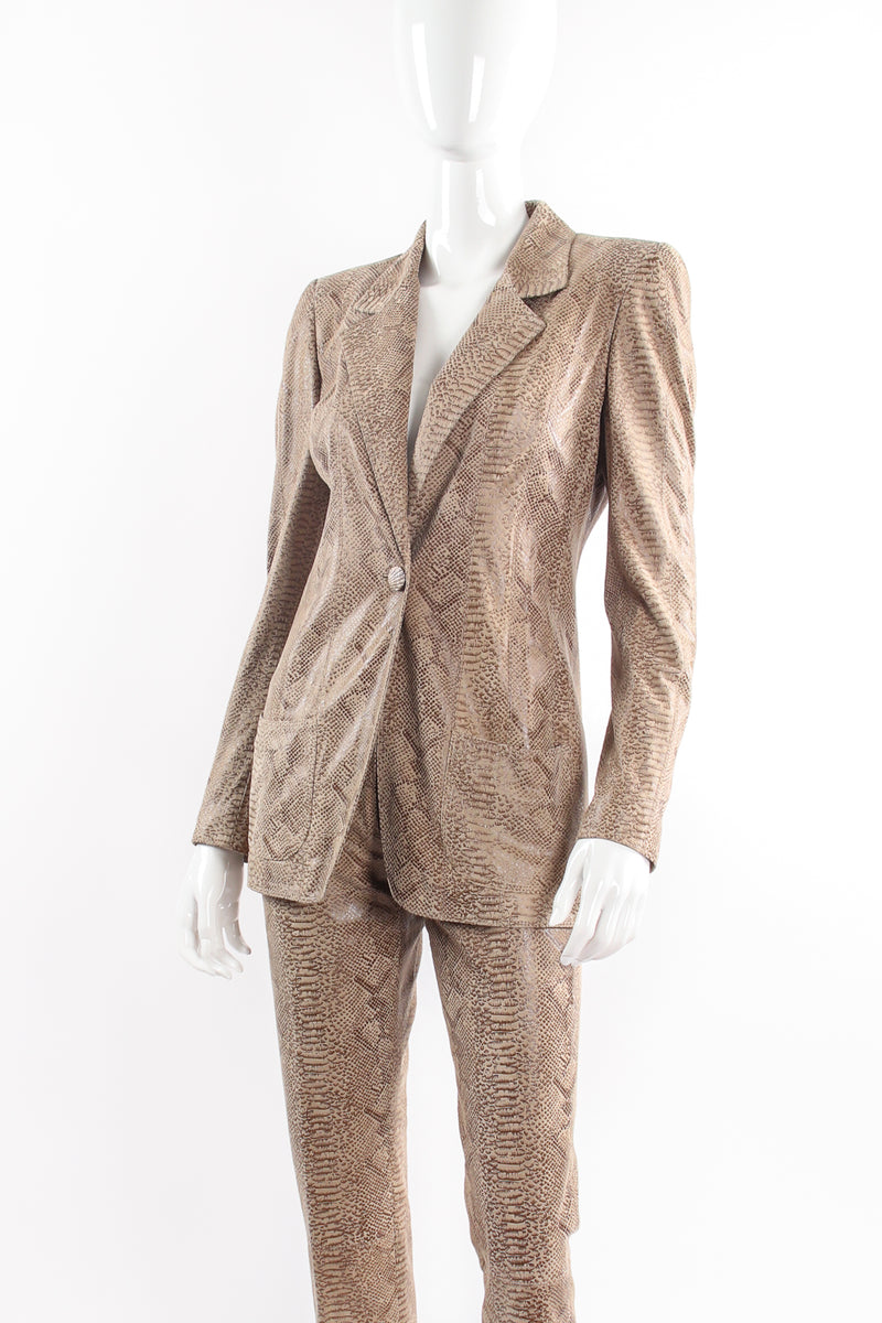Vintage Emanuel Ungaro Suede Snakeskin Jacket & Pant Suit on Mannequin crop @ Recess LA