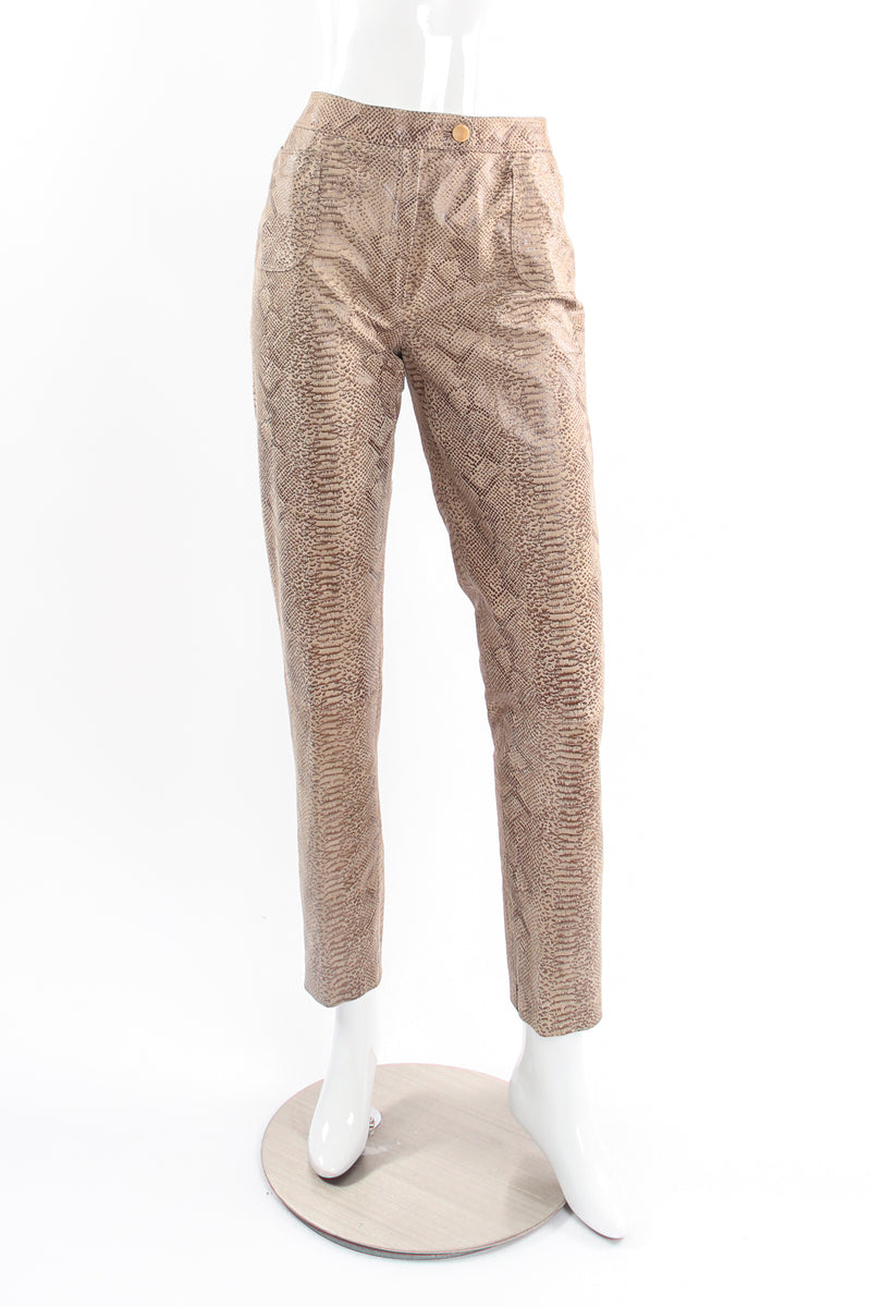 Vintage Emanuel Ungaro Suede Snakeskin Pant Suit on Mannequin front @ Recess LA