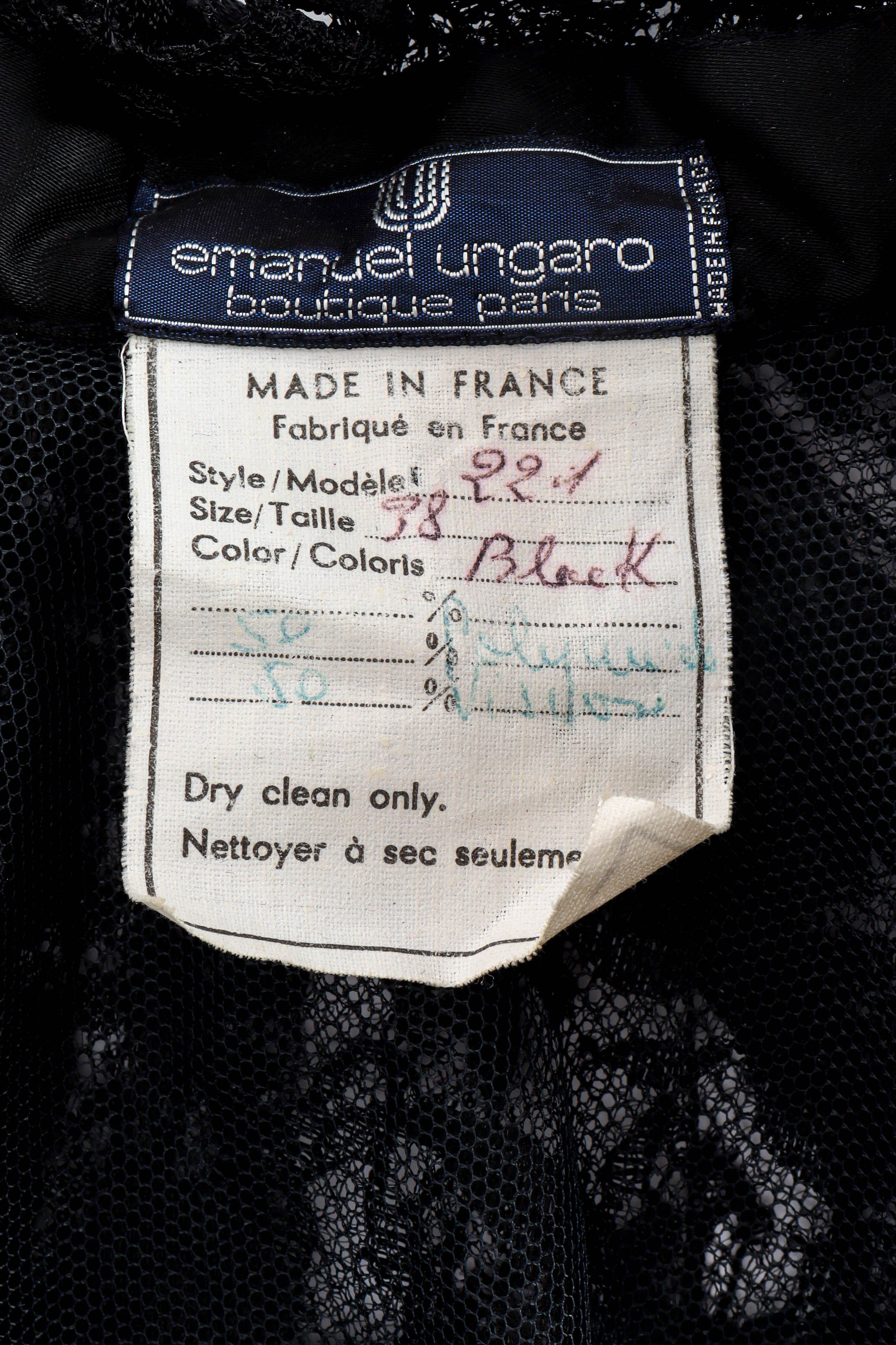 Vintage Emanuel Ungaro Bow Sheer Lace Dress tag @ Recess LA