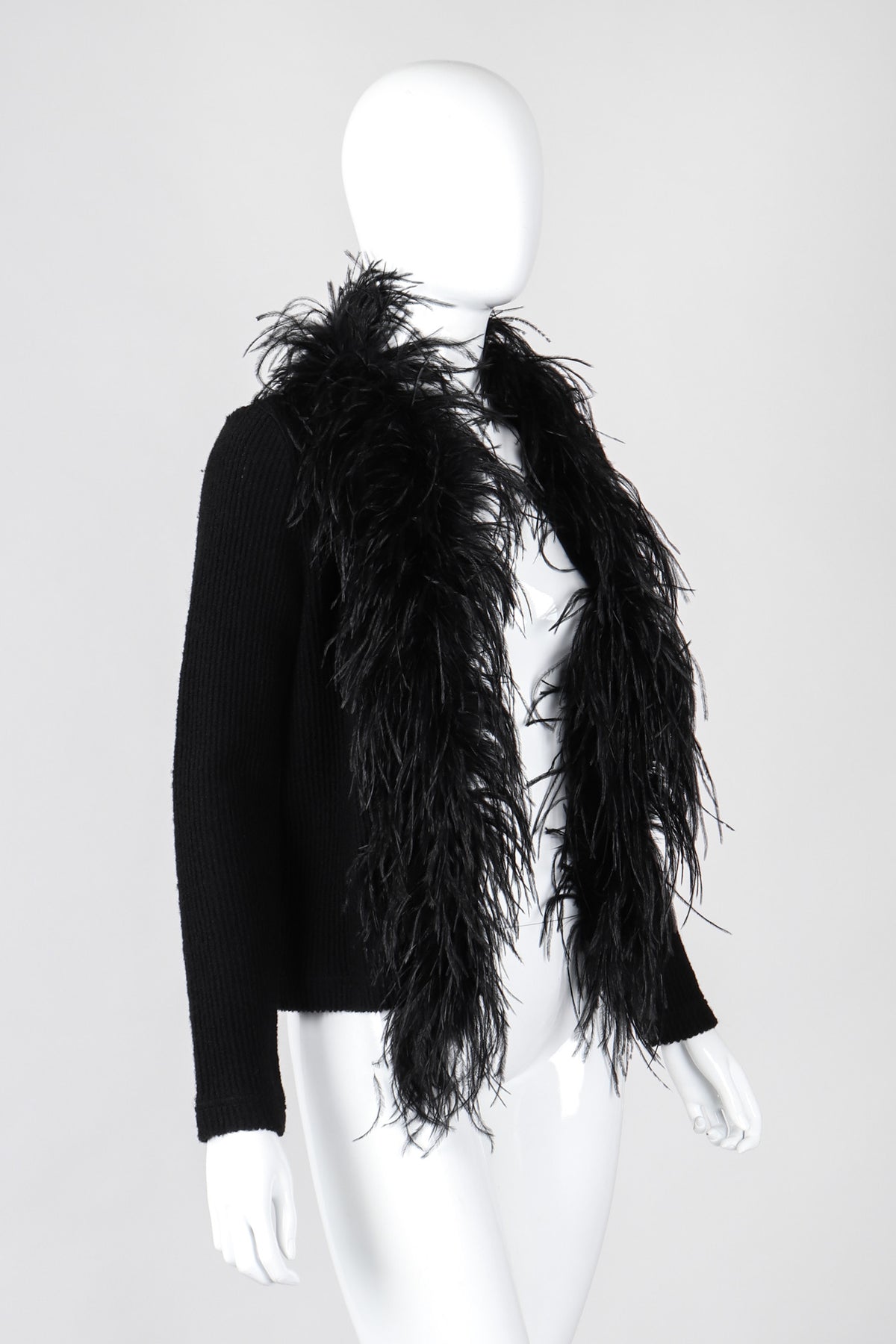 Vintage Emanuel Ungaro Liberté Ribbed Feather Trim Cardigan Vintage Emanuel Ungaro Liberté Ribbed Feather Trim Cardigan