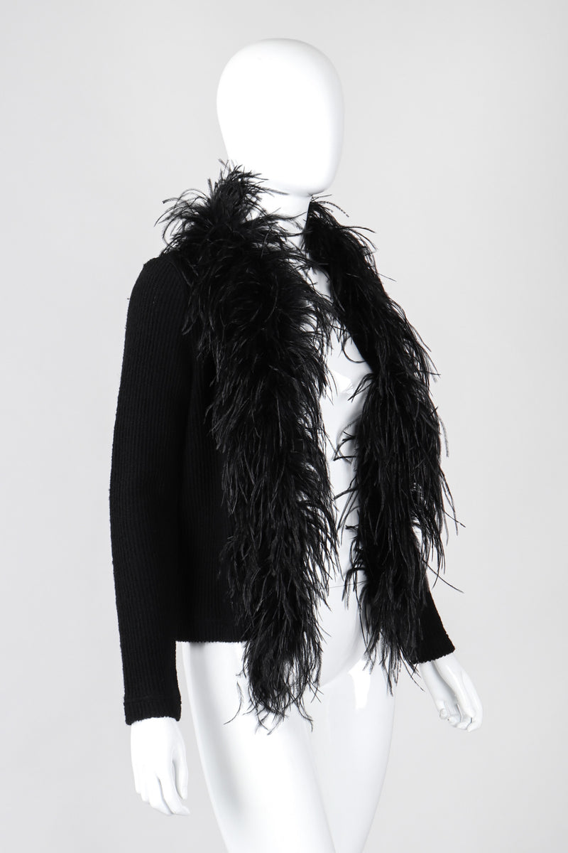 Recess Los Angeles Vintage Emanuel Ungaro Liberté Ribbed Feather Trim Cardigan Sweater