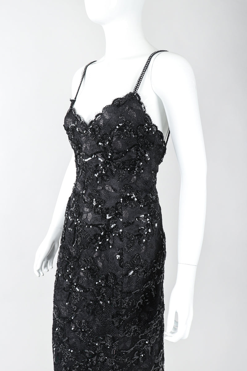 sequin lace vintage dress Vintage 1990s Linda Lundstrm Brown Lace Sequin Autumnal Maxi Dress, M Ian Drummond Vintage