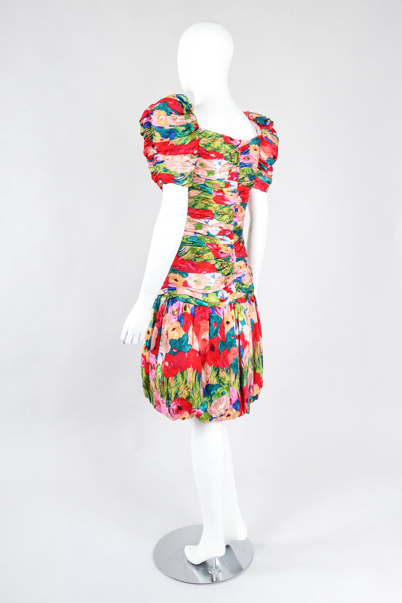 Recess Los Angeles Vintage Evenings by Raul Blanco Evenings Ruched Floral Puff Sleeve Bubble Dress