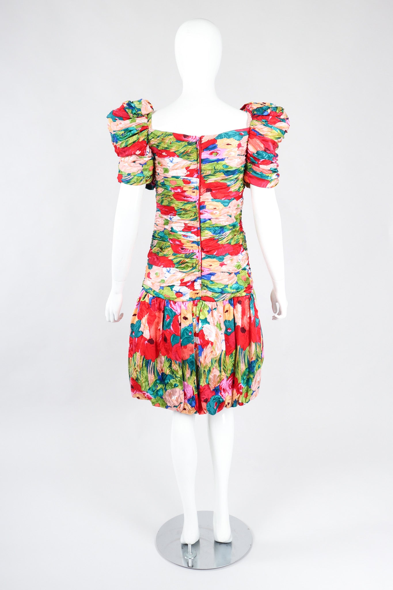 Recess Los Angeles Vintage Evenings by Raul Blanco Evenings Ruched Floral Puff Sleeve Bubble Dress