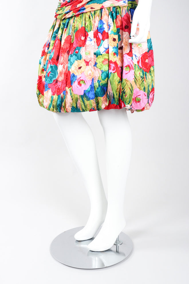 Recess Los Angeles Vintage Evenings by Raul Blanco Evenings Ruched Floral Puff Sleeve Bubble Dress