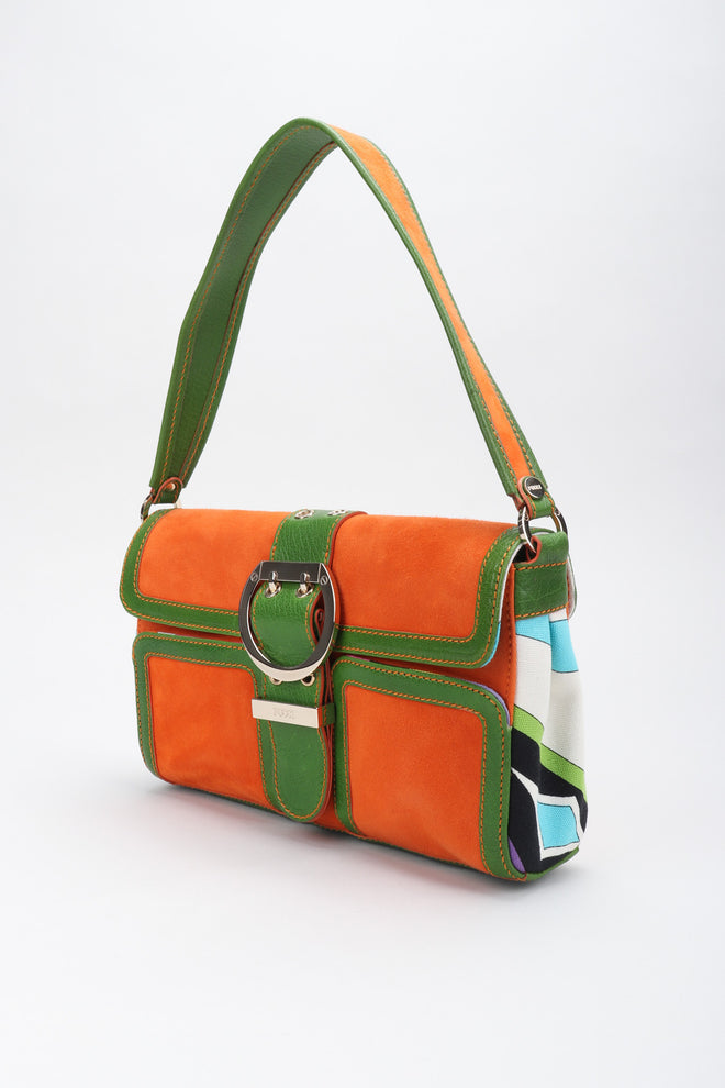 Recess Los Angeles Vintage Pucci Colorblock Print Suede Buckle Bag