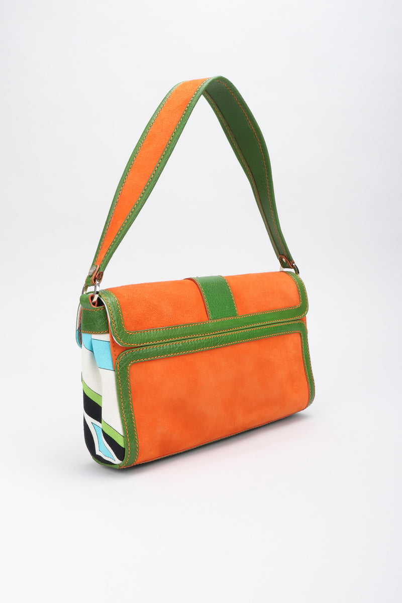 Recess Los Angeles Vintage Pucci Colorblock Print Suede Buckle Bag