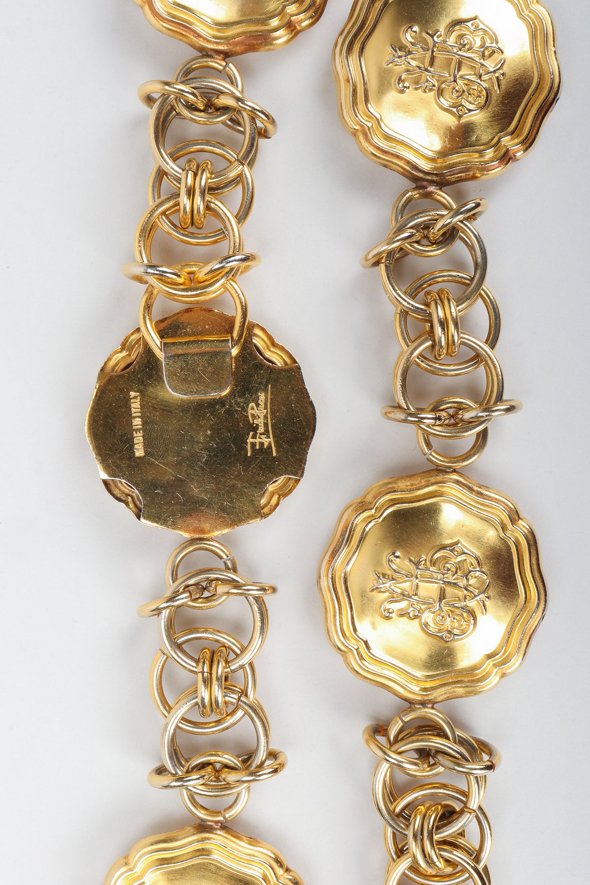 Vintage Emilio Pucci Gold Medallion Logo Chain Belt – Recess