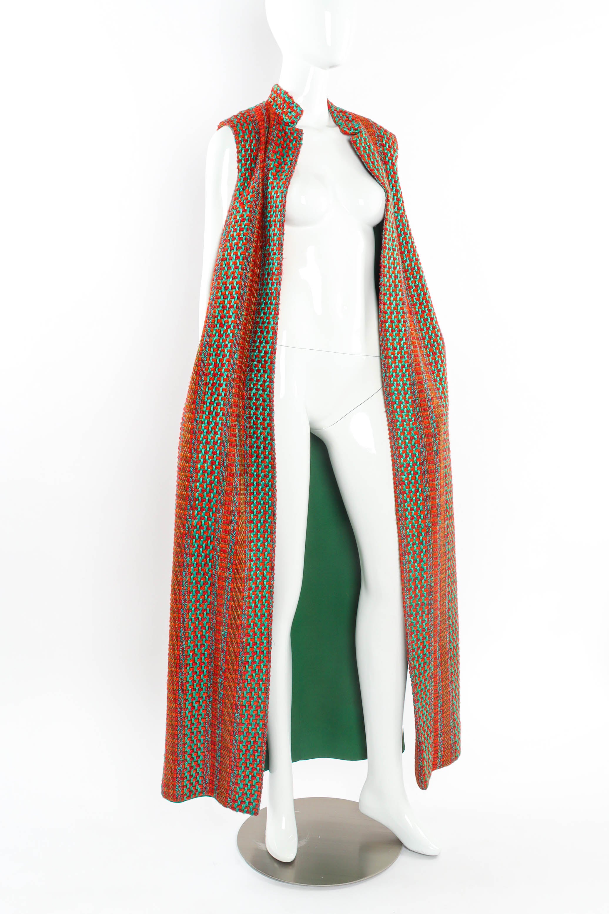 Vintage Emma Domb Checkered Yarn Vest Duster mannequin angle open vest  @ Recess LA