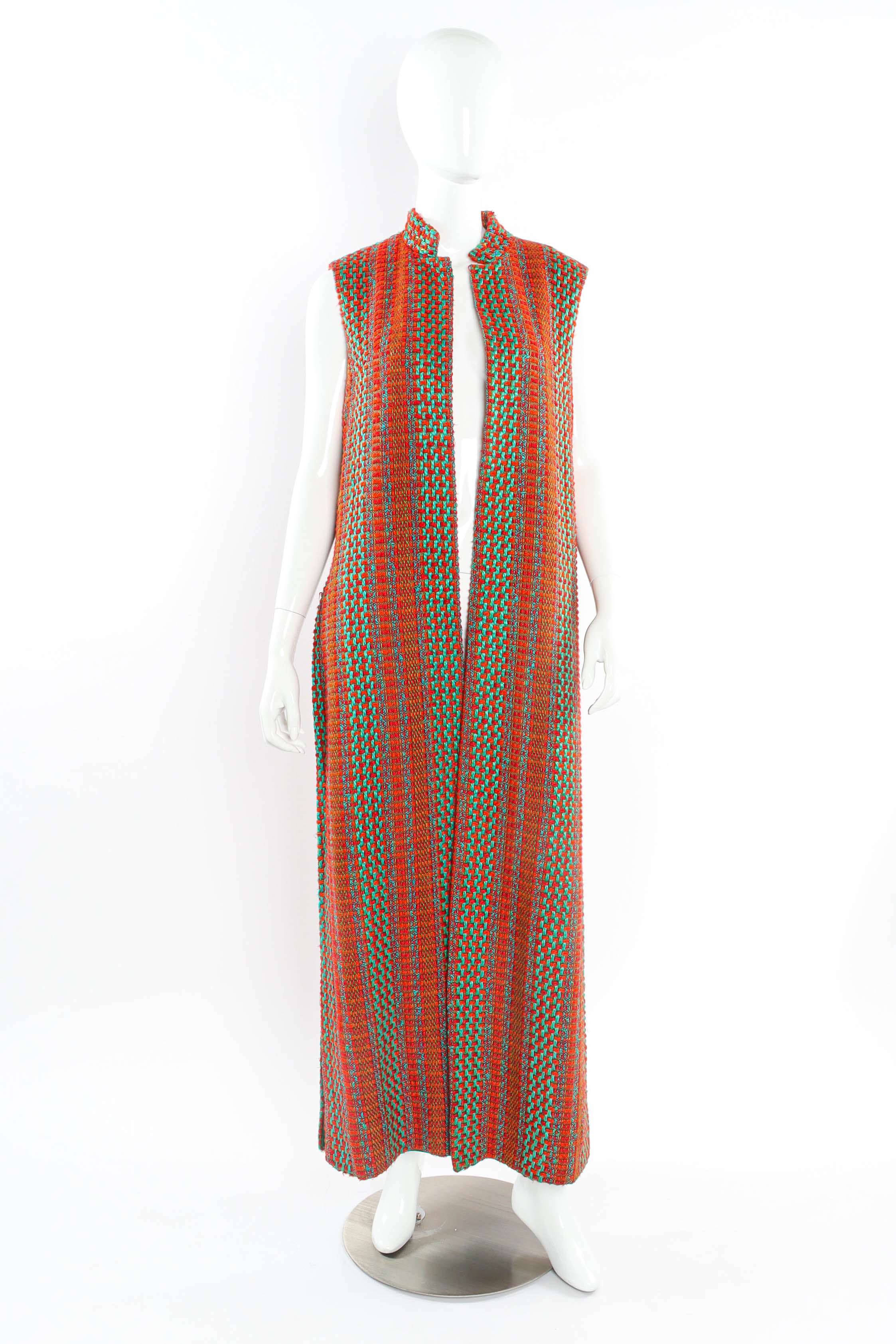 Vintage Emma Domb Checkered Yarn Vest Duster mannequin front @ Recess LA