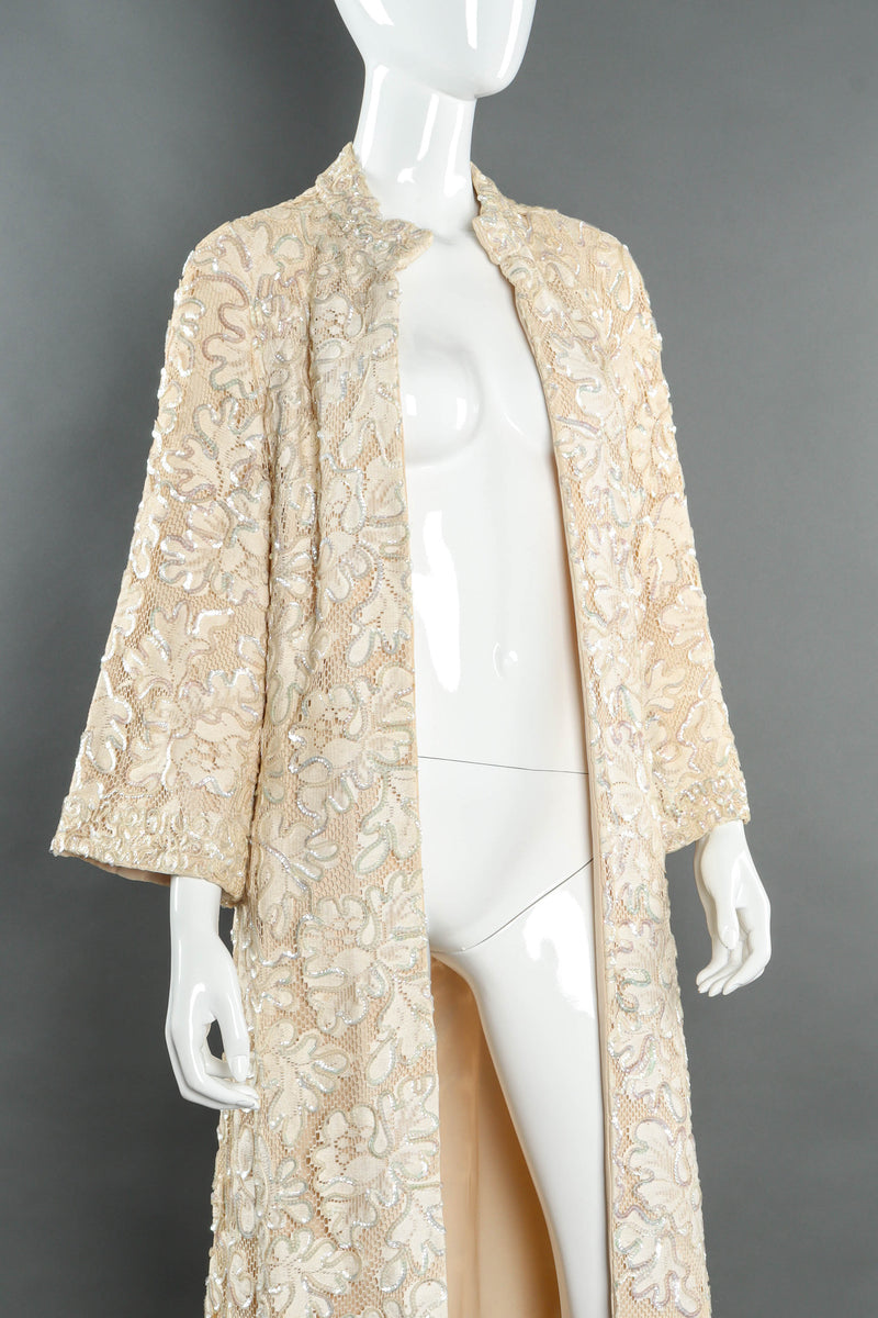 Vintage Emma Domb Lace Floral Sequin Duster front collar open @ Recess Los Angeles