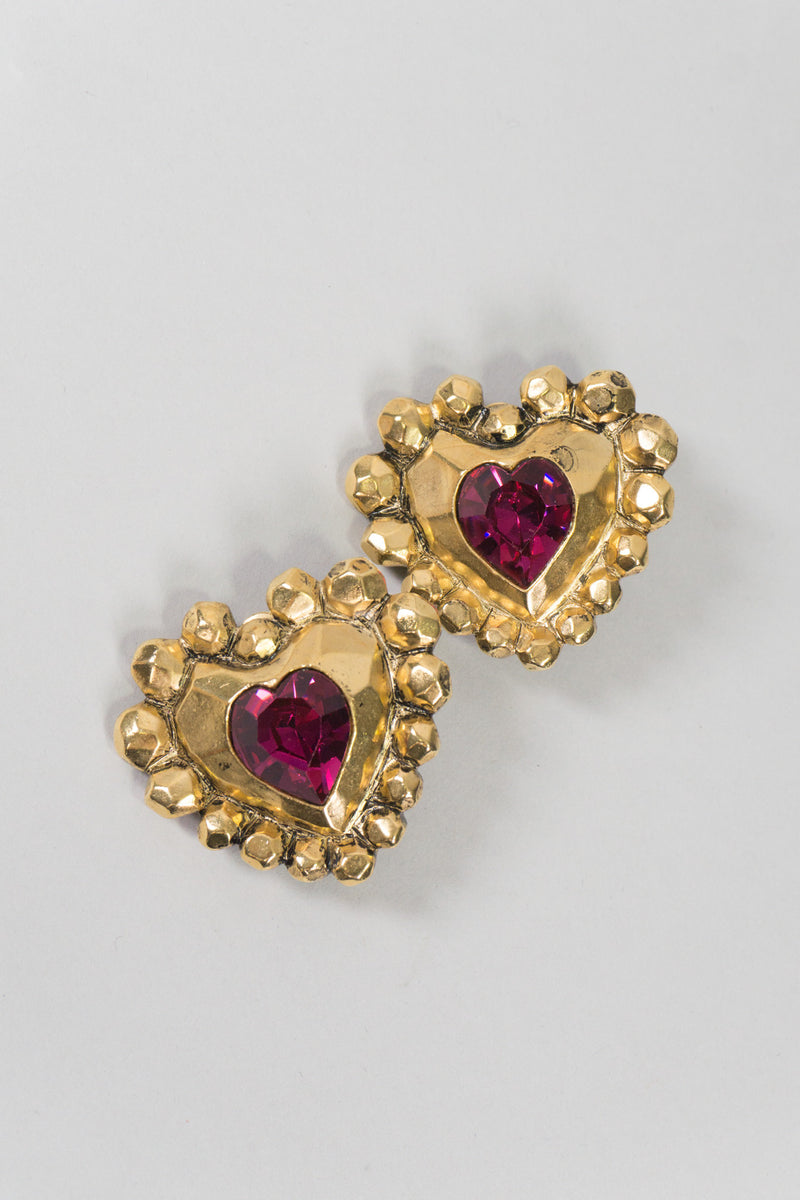 Emanuel Ungaro EU Vintage Crystal Heart Button Clip Earrings