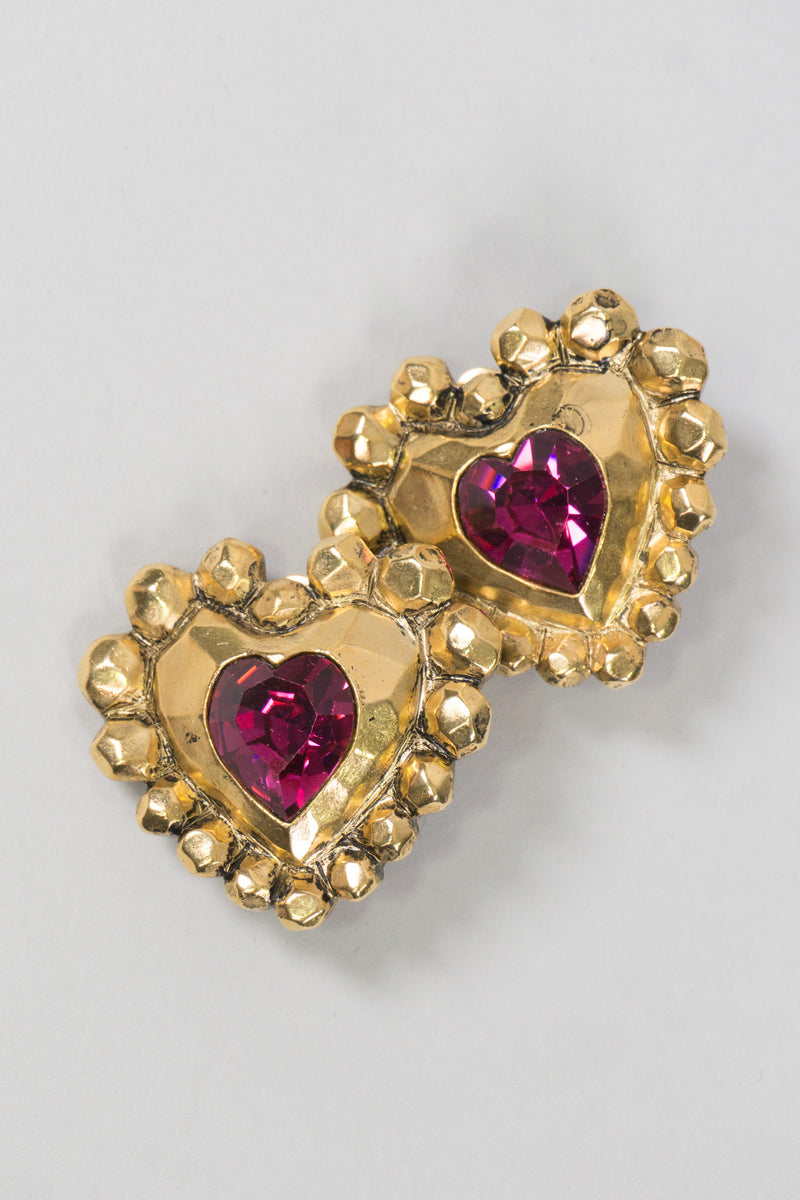Emanuel Ungaro EU Vintage Crystal Heart Button Clip Earrings