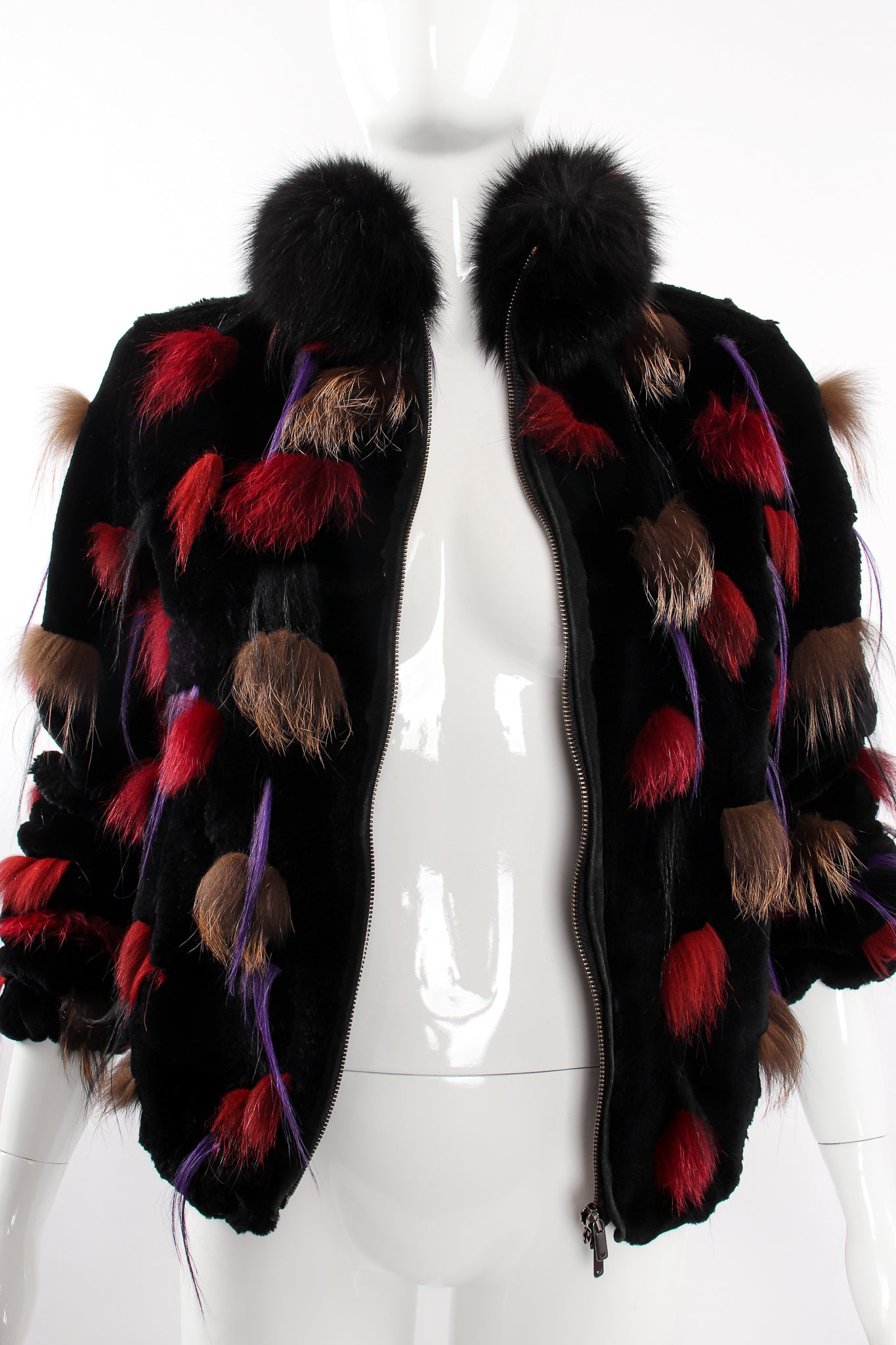 Vintage Emporio Armani Fur Pom Zip Jacket on Mannequin front crop at Recess Los Angeles