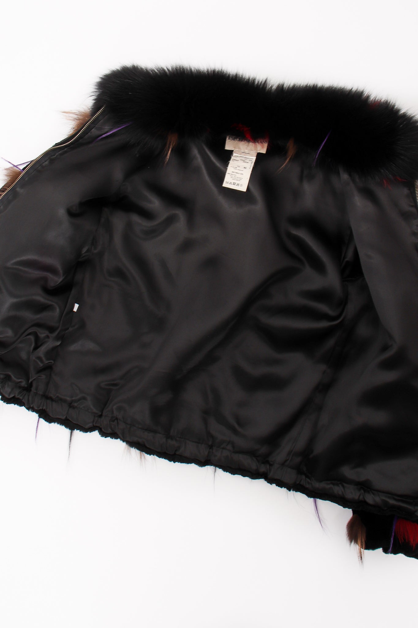 Vintage Emporio Armani Fur Pom Zip Jacket lining at Recess Los Angeles