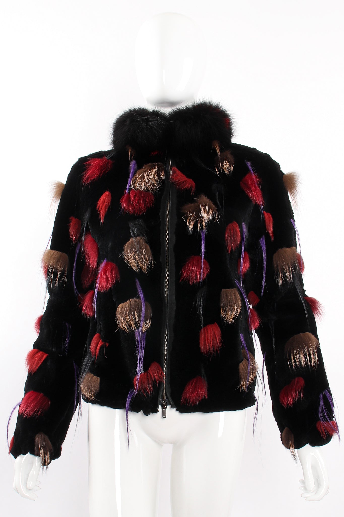 Vintage Emporio Armani Fur Pom Zip Jacket on Mannequin front at Recess Los Angeles