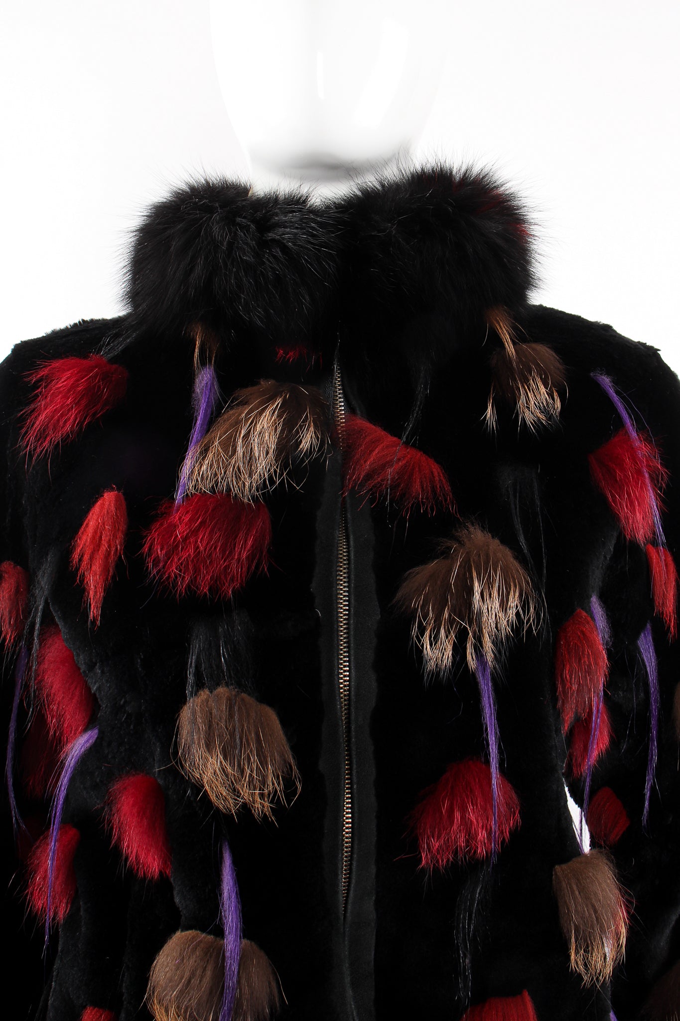 Vintage Emporio Armani Fur Pom Zip Jacket on Mannequin collar at Recess Los Angeles