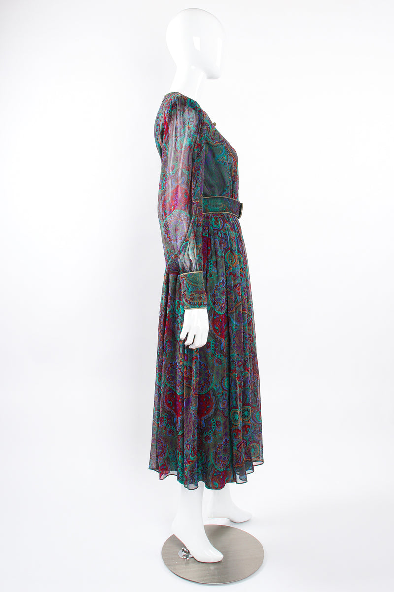 Vintage Enrico Gelini Paisley Silk Chiffon Shirtwaist Dress on Mannequin side at Recess LA