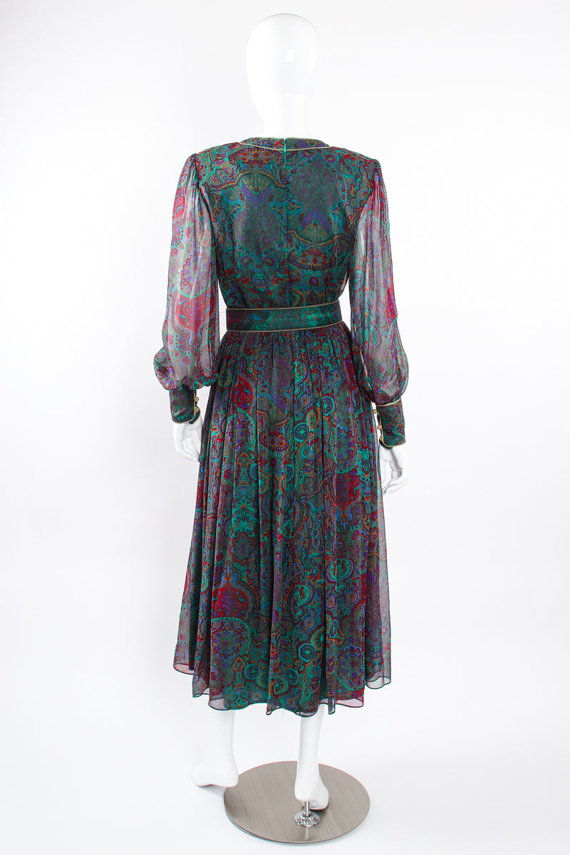 Vintage Enrico Gelini Paisley Silk Chiffon Shirtwaist Dress on Mannequin back at Recess LA