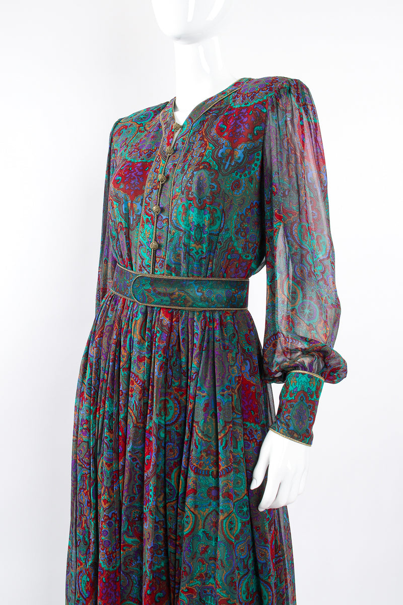 Vintage Enrico Gelini Paisley Silk Chiffon Shirtwaist Dress on Mannequin crop at Recess LA