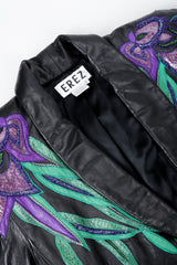 Vintage Erez Flaming Iris Leather Jacket lapel