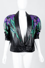 Vintage Erez Flaming Iris Leather Jacket styled on Mannequin at Recess