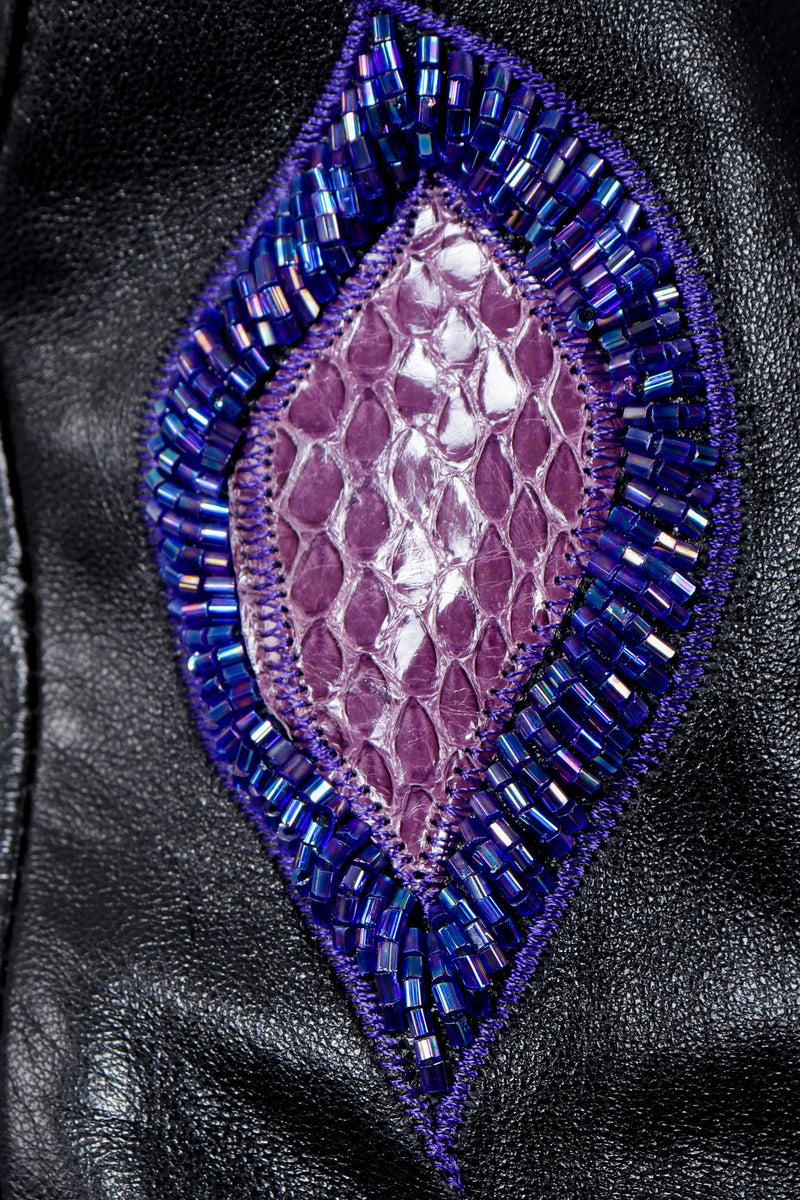Vintage Erez Flaming Iris Leather Jacket beaded snake applique