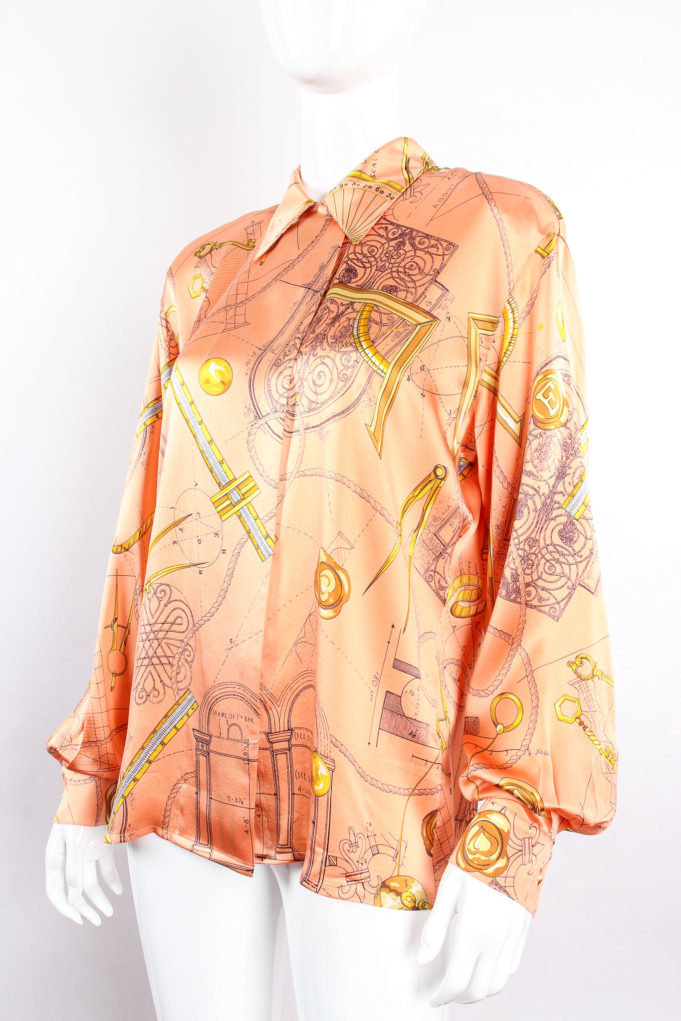 Vintage Escada Architecture Draft Print Shirt on Mannequin angle at Recess Los Angeles