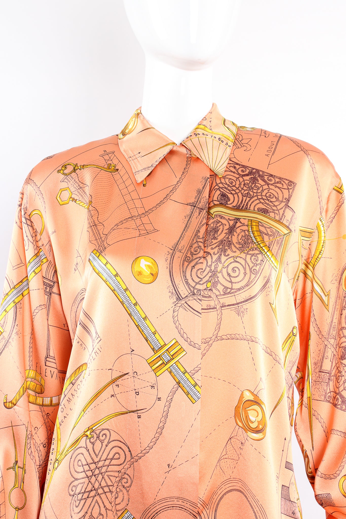 Vintage Escada Architecture Draft Print Shirt on Mannequin front crop at Recess Los Angeles