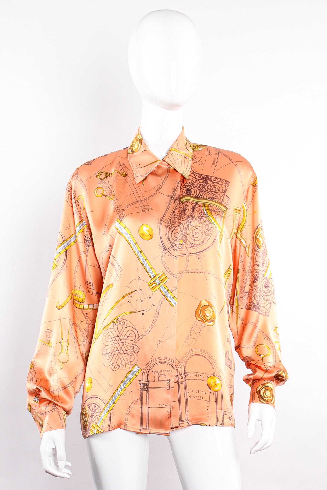 Vintage Escada Architecture Draft Print Shirt on Mannequin front at Recess Los Angeles