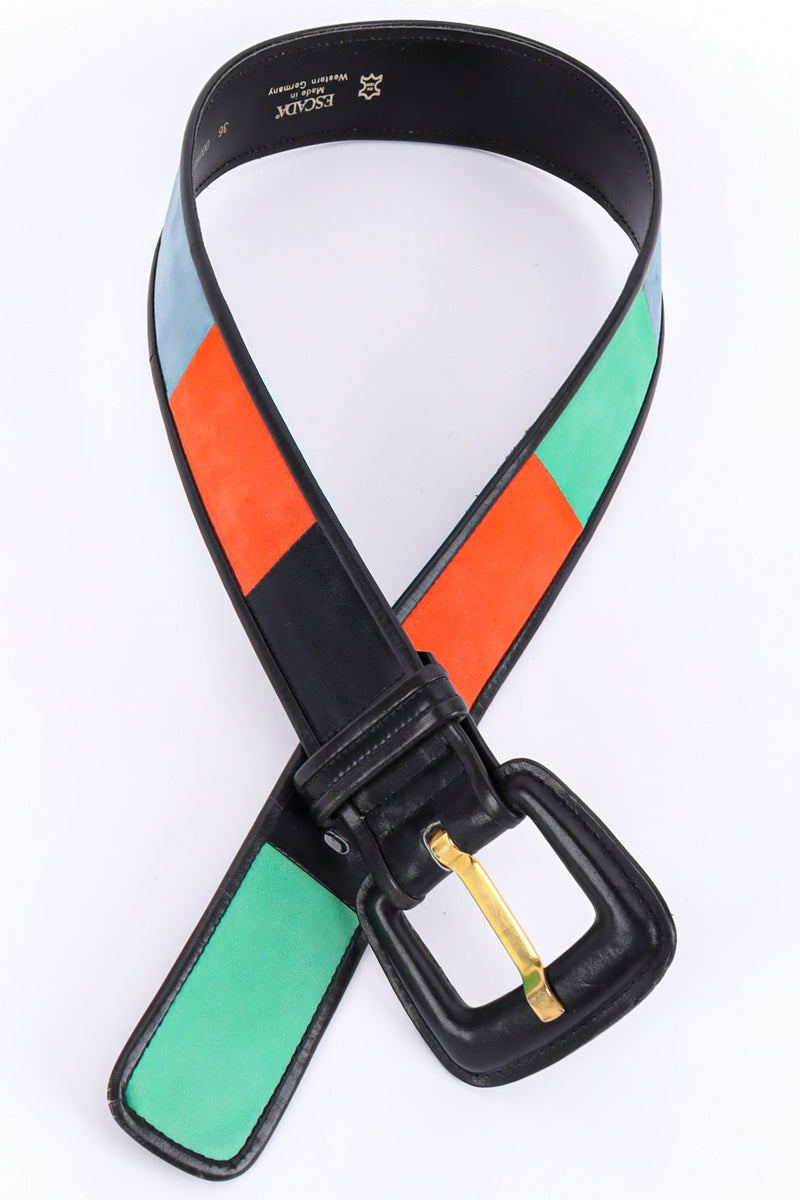 Black leather and suede color block belt by Escada suede close @recessla