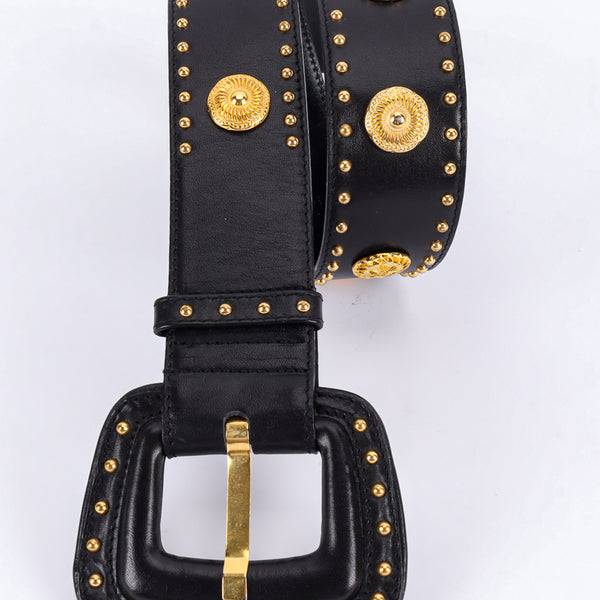 Vintage Escada Black Leather Medallion Stud Belt – Recess display picture 1