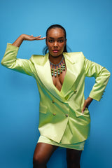 Brittany Hampton in Vintage William deLillo Bead Ball Waterfall Necklace & Escada suit @ Recess LA