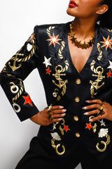 Brittany Hampton in Vintage Escada Nautical Embroidered Anchor Jacket at Recess LA