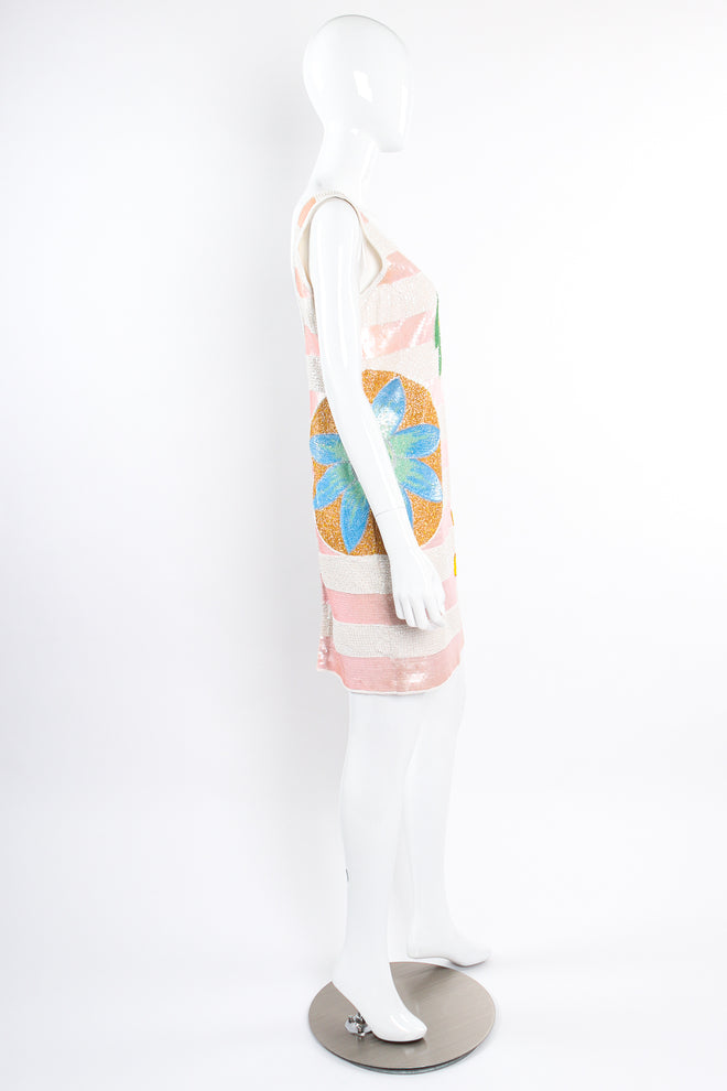 Vintage Escada Tropical Sequined Stripe Dress on Mannequin side at Recess Los Angeles