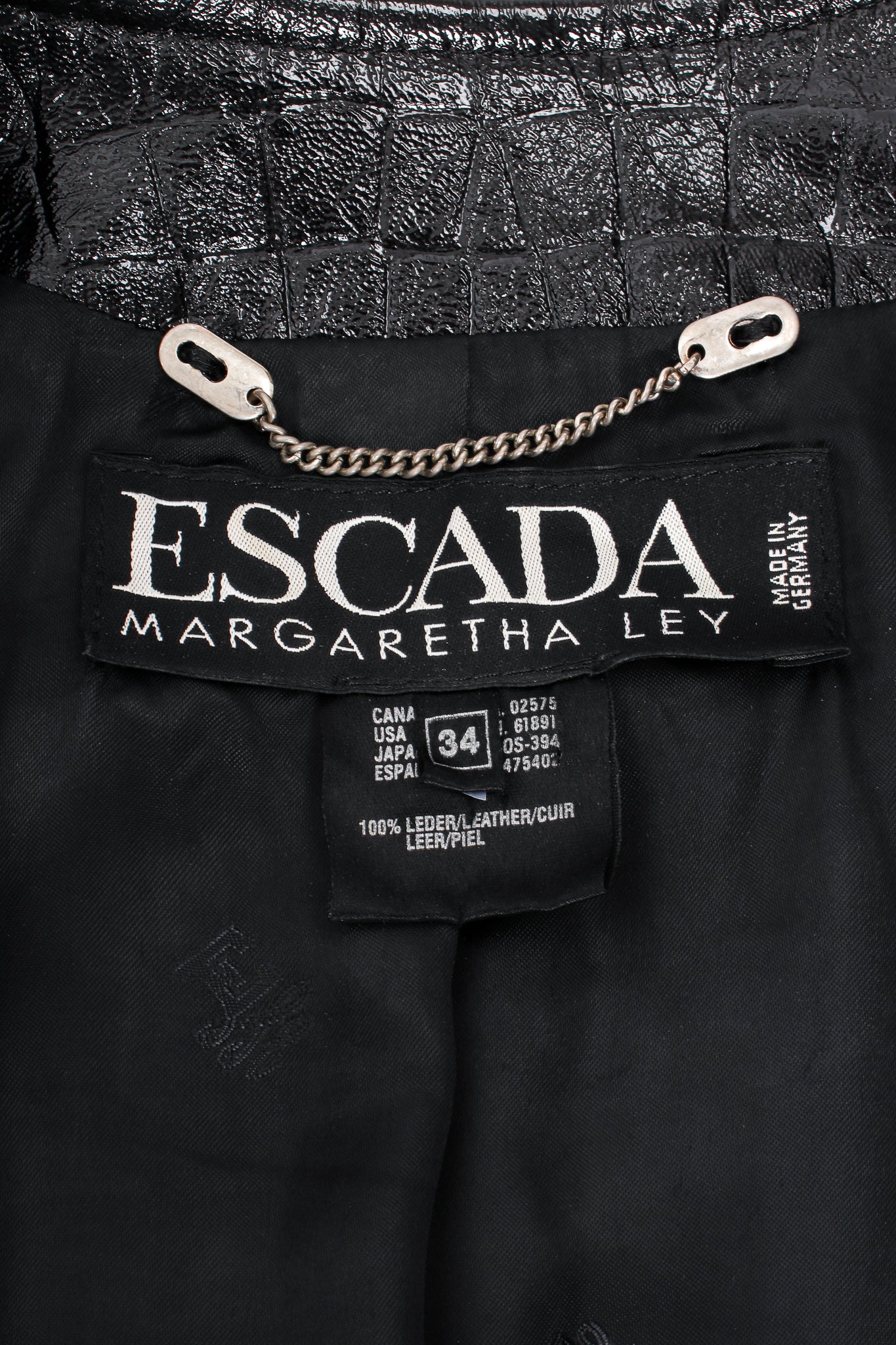 Vintage Escada Patent Leather Embossed Gator Jacket label at Recess Los Angeles