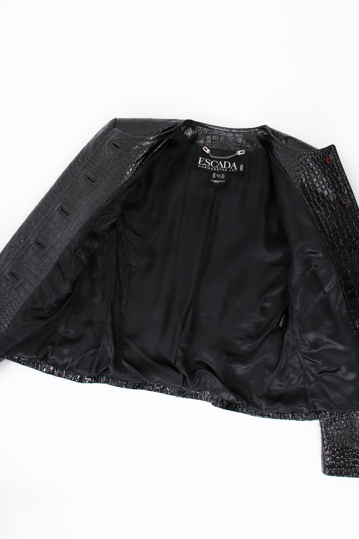 Vintage Escada Patent Leather Embossed Gator Jacket lining at Recess Los Angeles