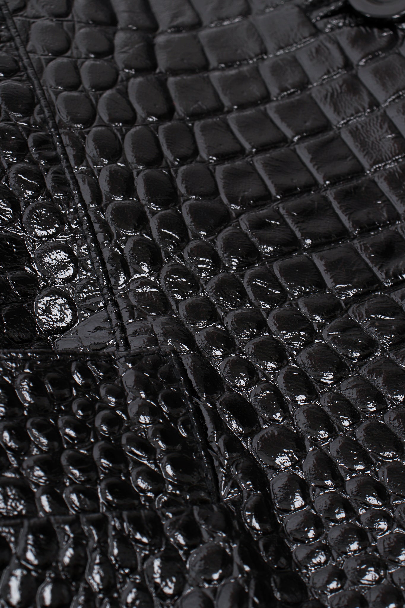 Vintage Escada Patent Leather Embossed Gator Jacket fabric texture at Recess Los Angeles
