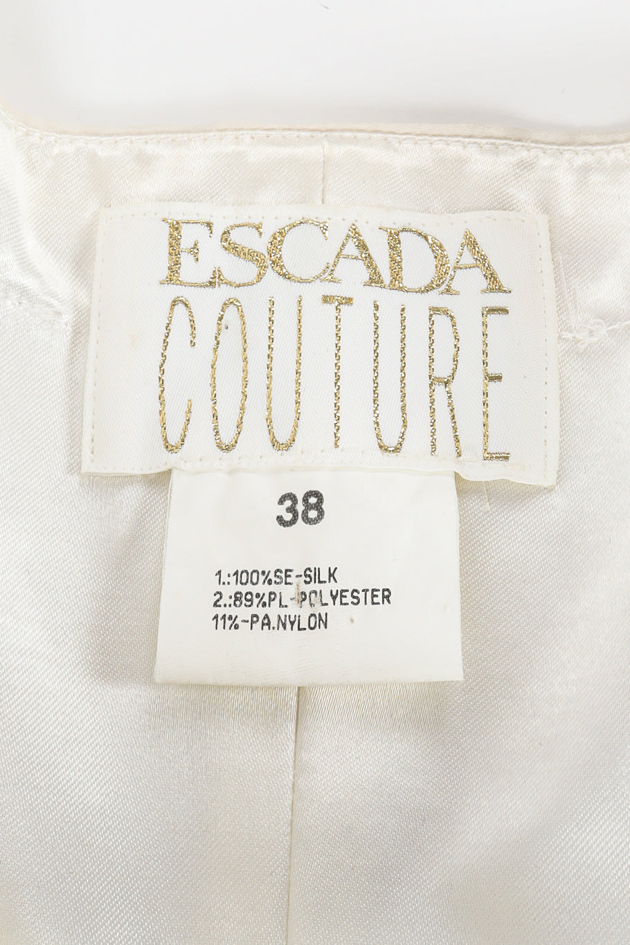 Vintage Escada Couture Metallic Floral Lace Silk Dress tag @ Recess LA
