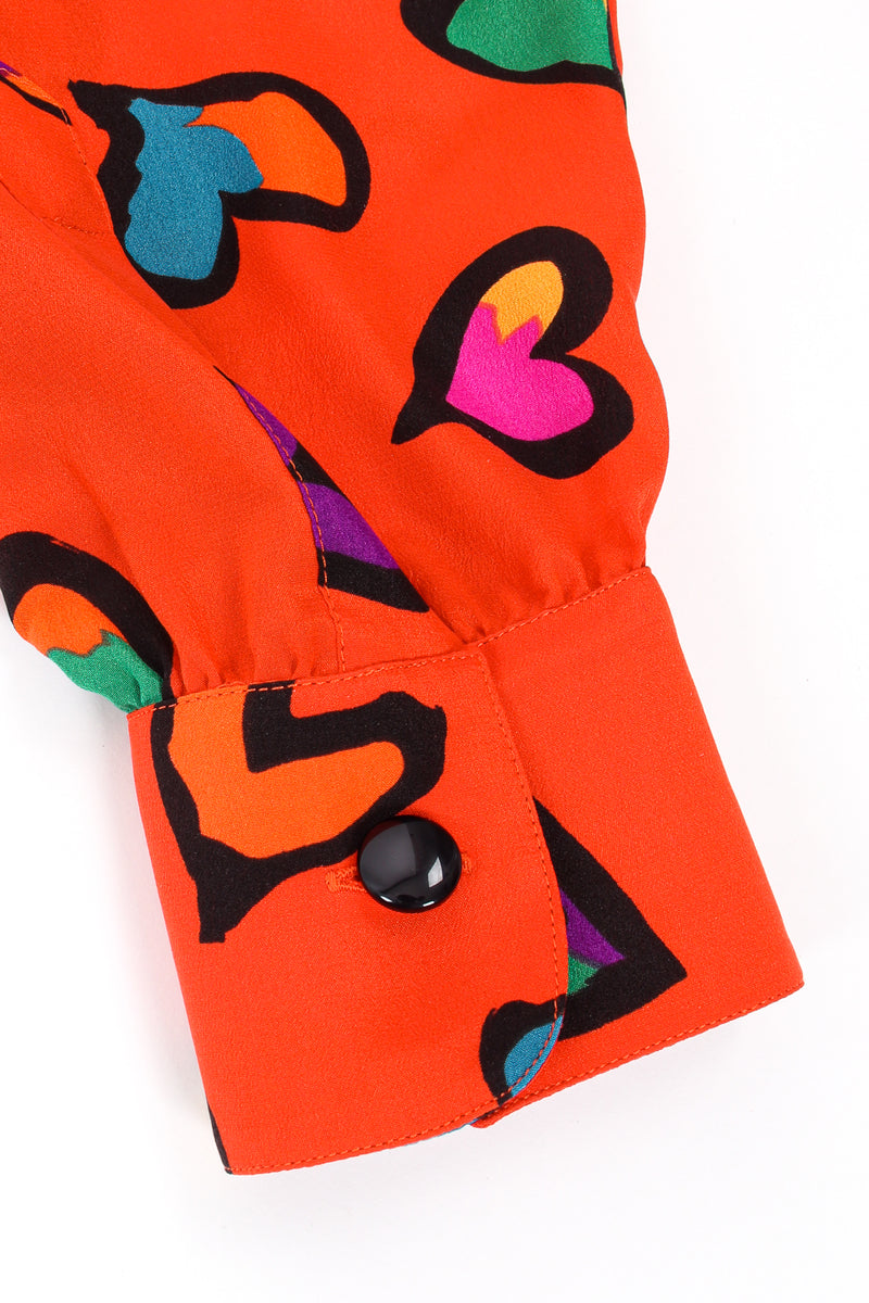 Vintage Escada Graffiti Heart Print Silk Blouse sleeve cuff at Recess Los Angeles