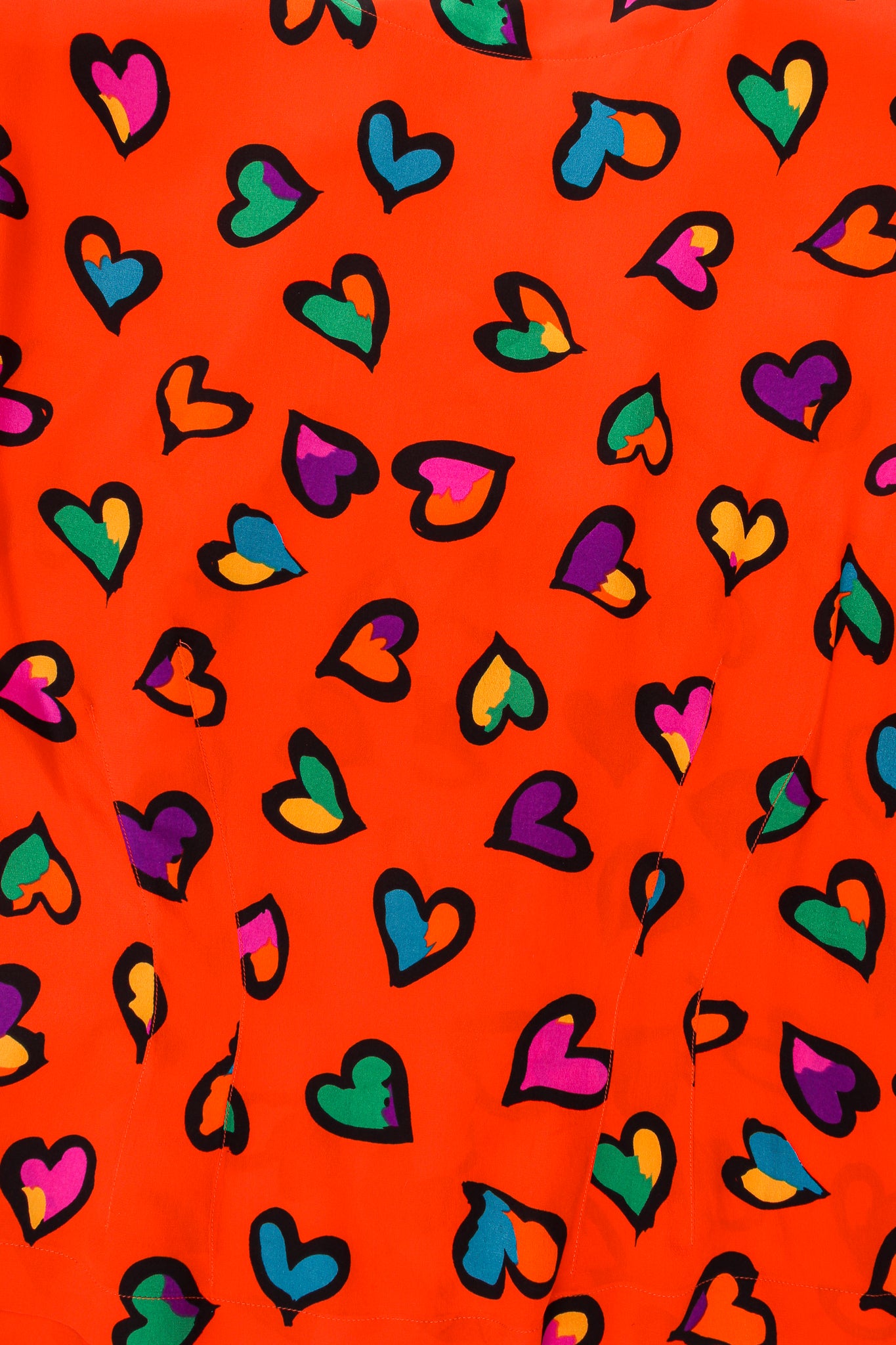 Vintage Escada Graffiti Heart Print Silk Blouse print detail at Recess Los Angeles