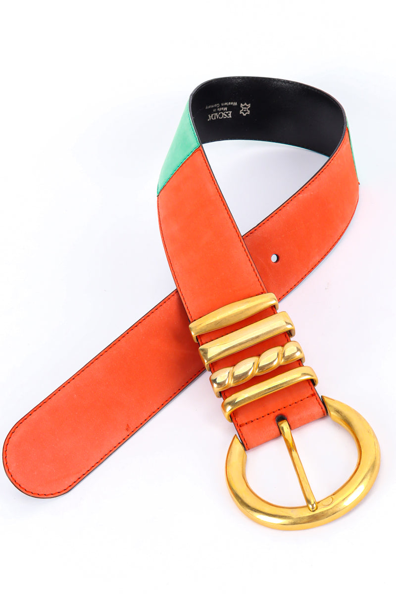 leather color block belt with heavy gold metal hardware by Escada flat lay loop @recessla