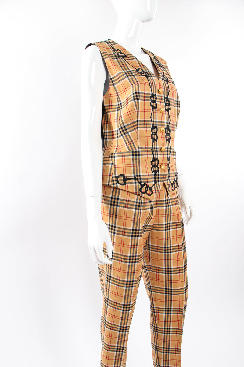 Vintage Escada Plaid Horsebit Vest & Pant Set on Mannequin angle crop at Recess Los Angeles
