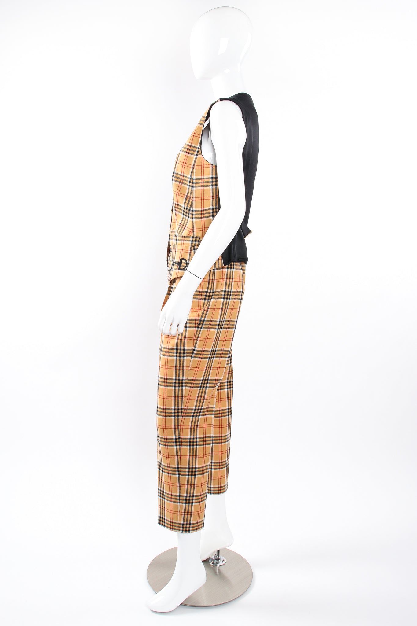 Vintage Escada Plaid Horsebit Vest & Pant Set on Mannequin side at Recess Los Angeles