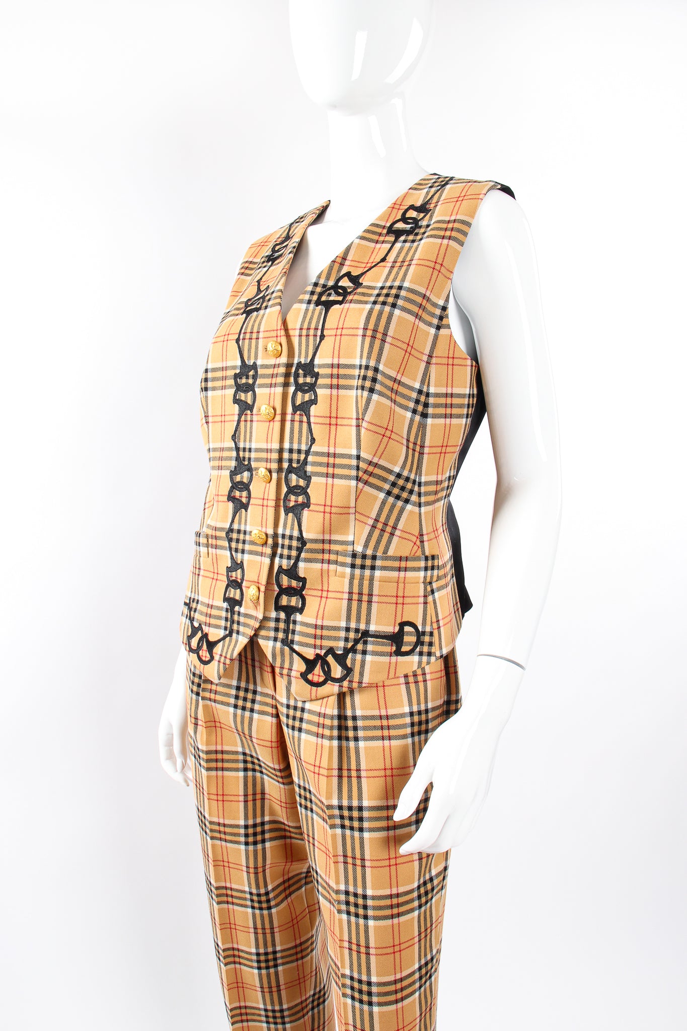 Vintage Escada Plaid Horsebit Vest & Pant Set on Mannequin crop at Recess Los Angeles