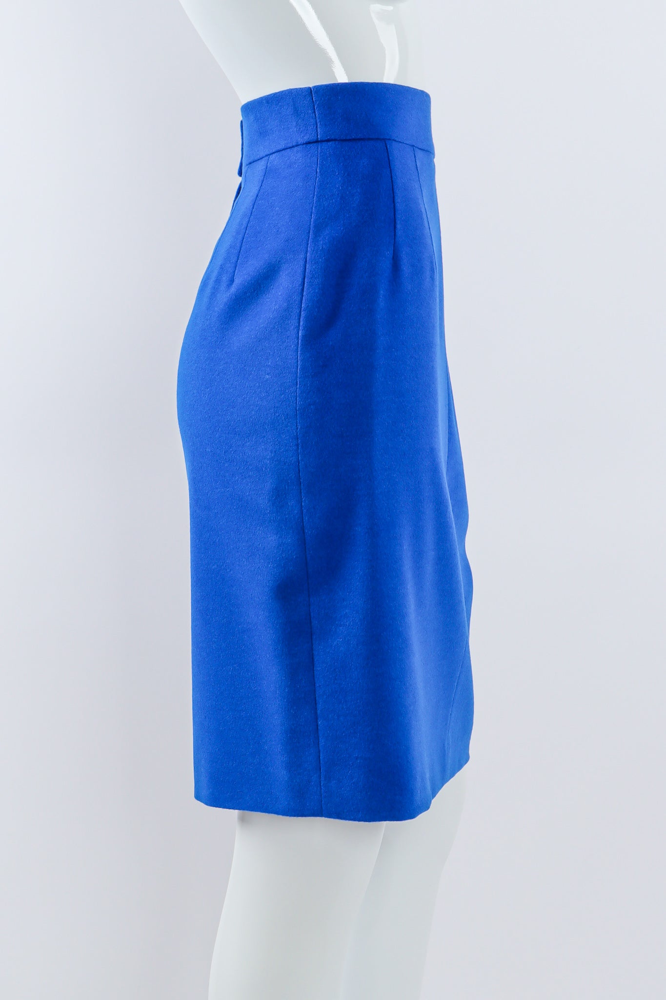 Vintage Escada Colorblock Lapis Skirt on mannequin side at Recess Los Angeles