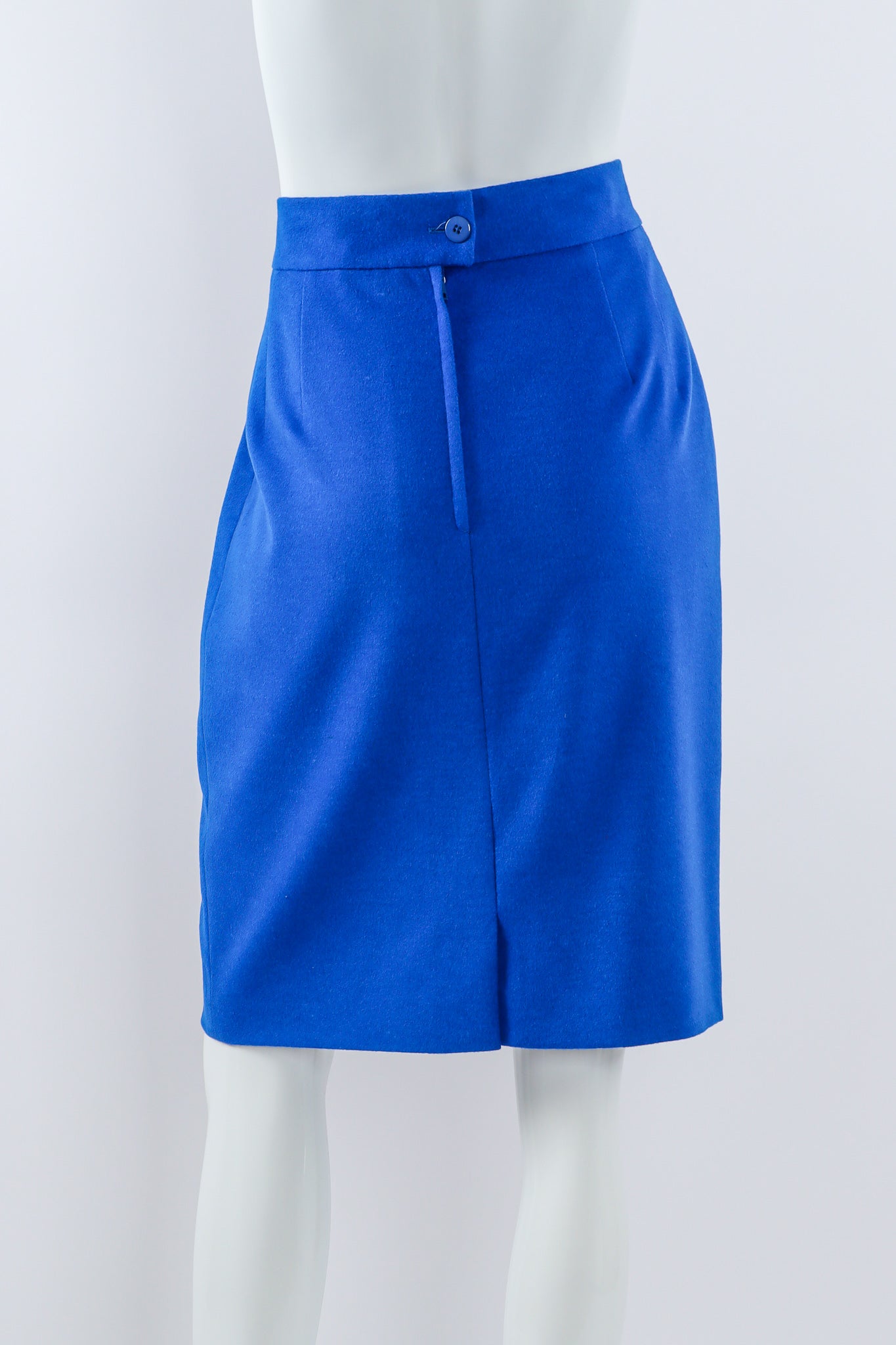 Vintage Escada Colorblock Lapis Skirt back on mannequin at Recess Los Angeles