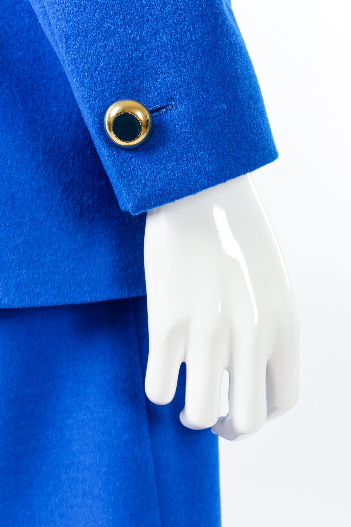 Vintage Escada Colorblock Lapis Blazer & Skirt Set sleeve crop at Recess Los Angeles
